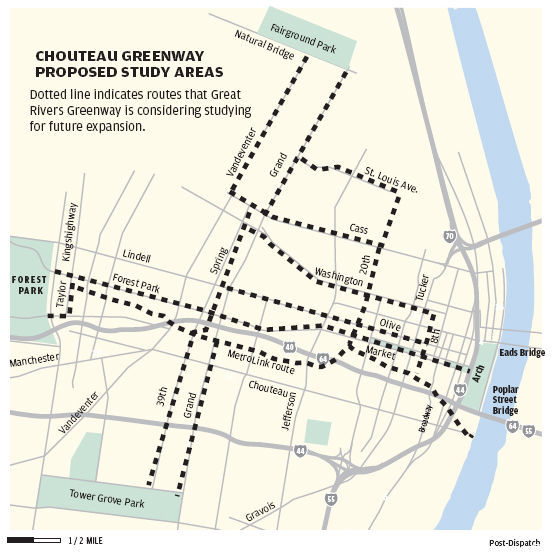 Chouteau Greenway proposed study areas
